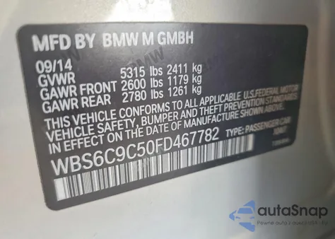 2015 BMW M6 Gran Coupe из США, поврежденный, VIN WBS6C9C50FD467782